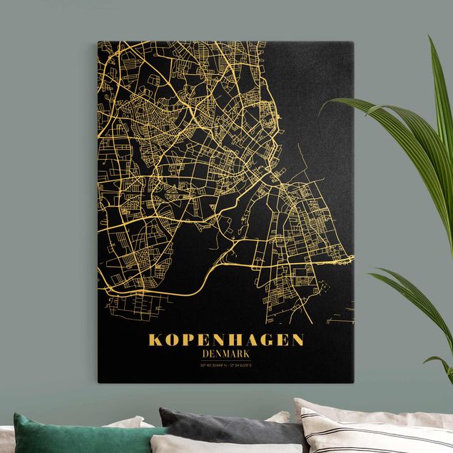 Tavlor världskartor Copenhagen City Map - Classic Black