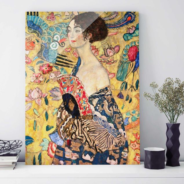 Tavlor gul Gustav Klimt - Lady With Fan