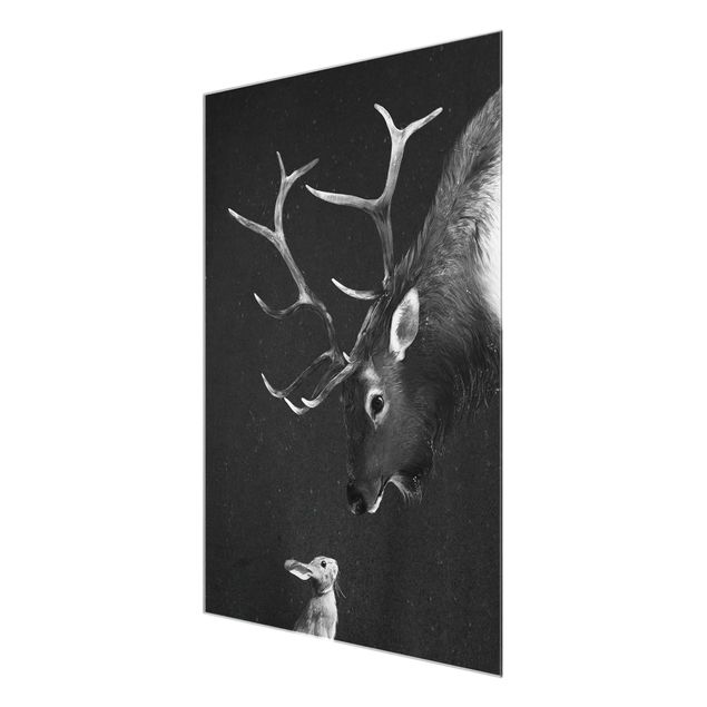 Glastavlor djur Illustration Deer And Rabbit Black And White Drawing