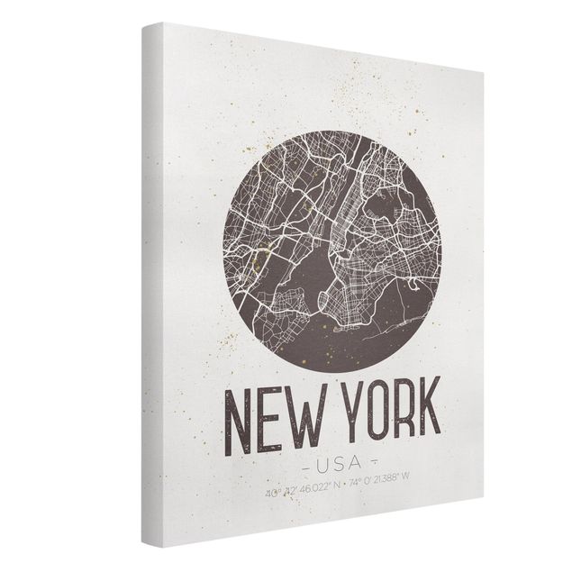 Canvastavlor svart och vitt New York City Map - Retro