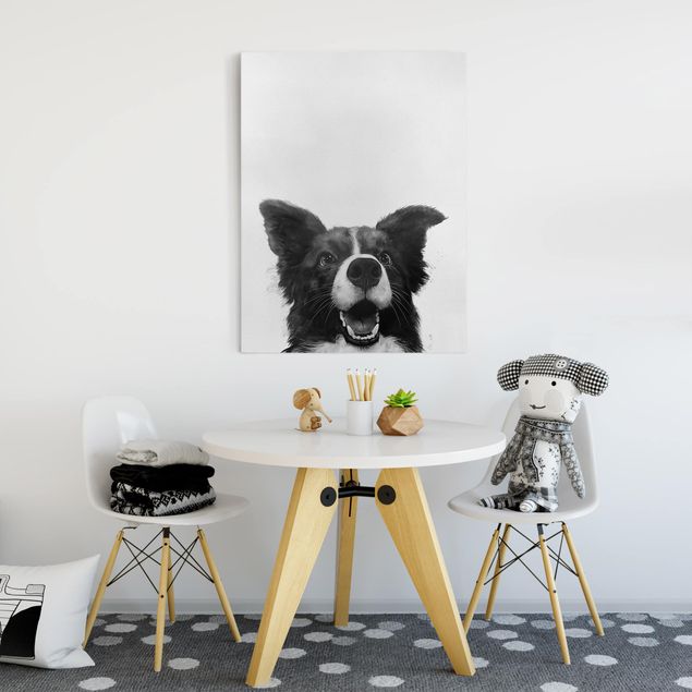 Canvastavlor hundar Illustration Dog Border Collie Black And White Painting