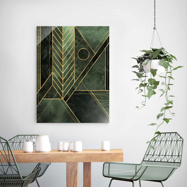 Glastavlor abstrakt Geometric Shapes Emerald Gold