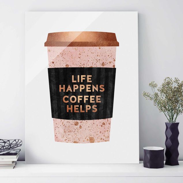 Magnettafel Glas Life Happens Coffee Helps Gold