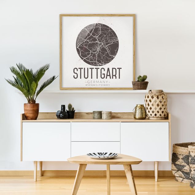 Tavlor med ram världskartor Stuttgart City Map - Retro