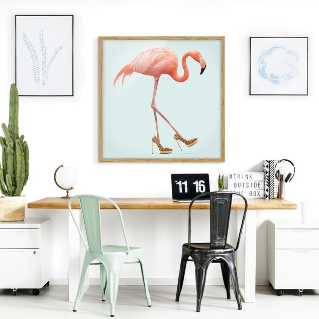Tavlor med ram konstutskrifter Flamingo With High Heels