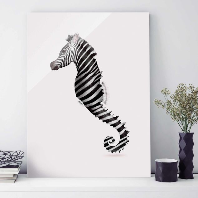 Tavlor svart och vitt Seahorse With Zebra Stripes
