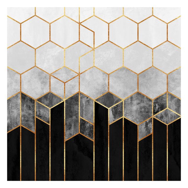 Tapeter modernt Golden Hexagons Black And White