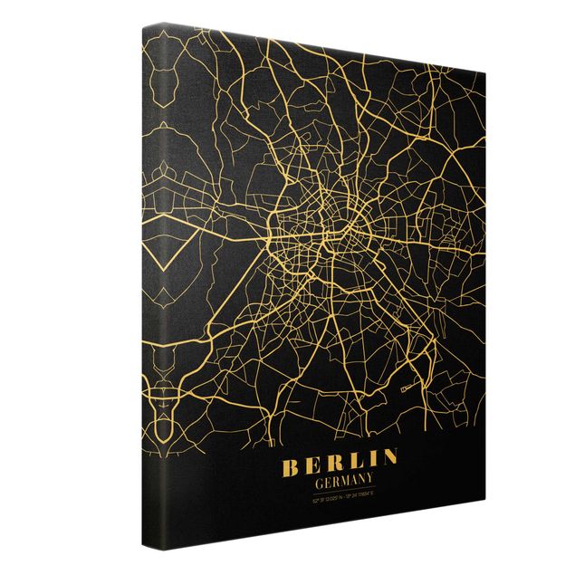 Tavlor svart och vitt Berlin City Map - Classic Black
