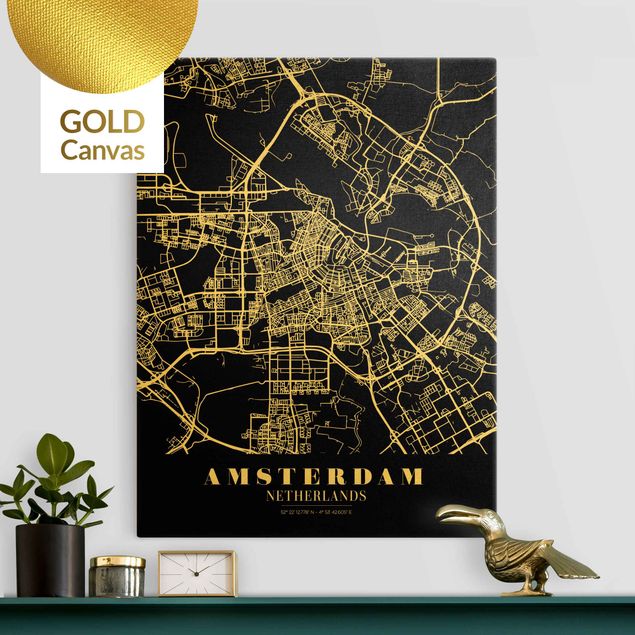 Canvastavlor världskartor Amsterdam City Map - Classic Black