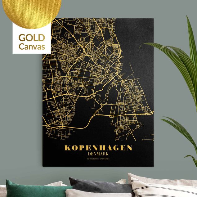 Canvastavlor världskartor Copenhagen City Map - Classic Black