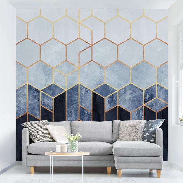 Tavlor Elisabeth Fredriksson Golden Hexagons Blue White