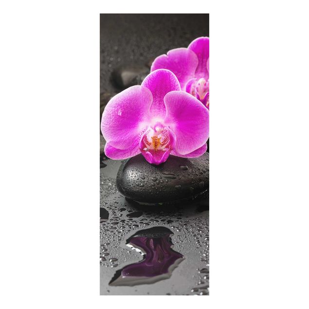 Tavlor blommor Pink Orchid Flower On Stones With Drops