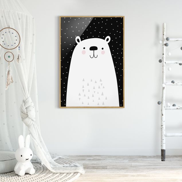 Tavlor med ram svart och vitt Zoo With Patterns - Polar Bear