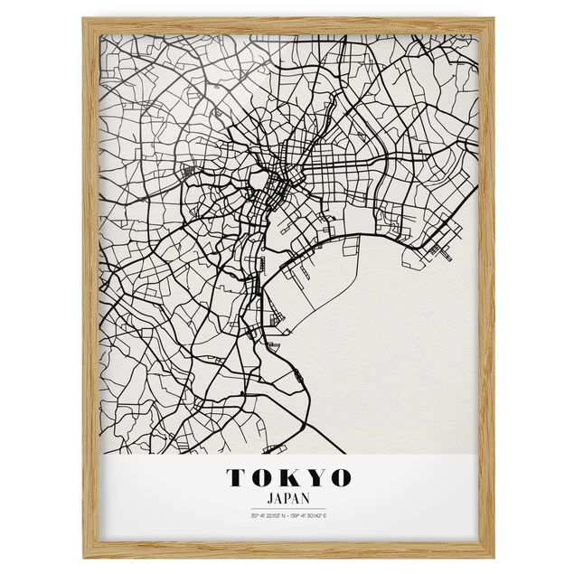 Tavlor med ram världskartor Tokyo City Map - Classic