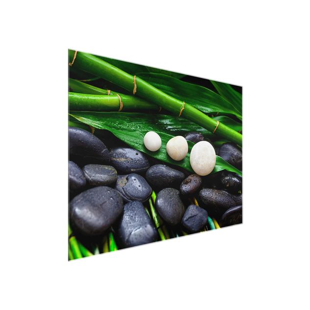 Tavlor blommor Green Bamboo With Zen Stones