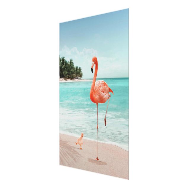 Glastavlor blommor  Beach With Flamingo
