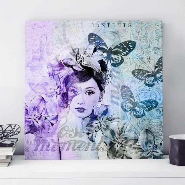 Kök dekoration Shabby Chic Collage - Portrait With Butterflies