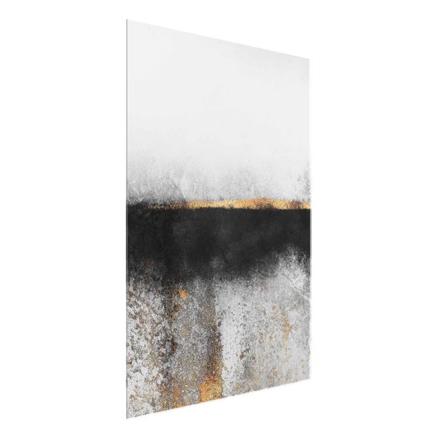 Glastavlor abstrakt Abstract Golden Horizon Black And White