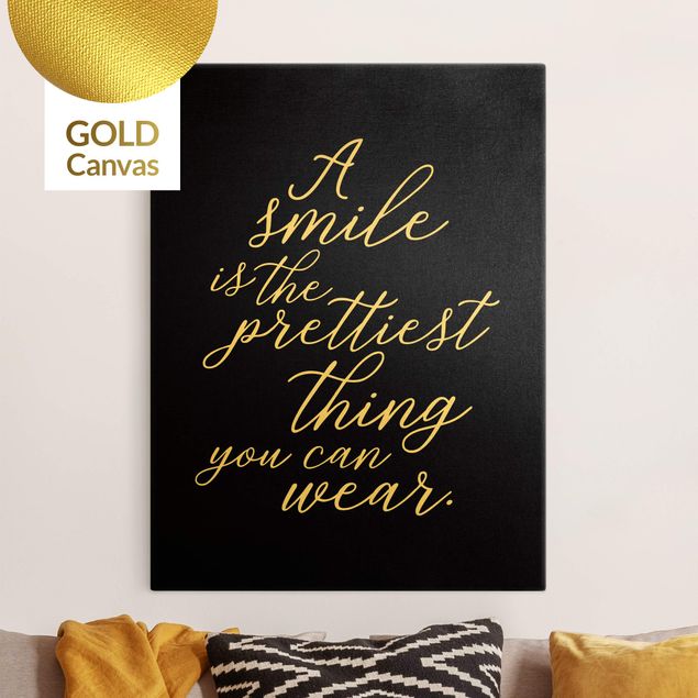 Leinwandbilder Gold Canvas A Smile is the prettiest thing Sans Serif Black