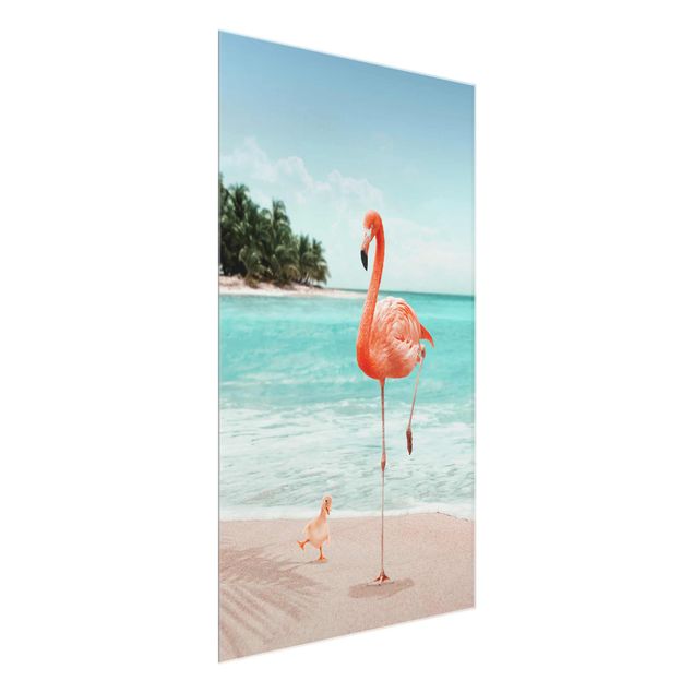 Tavlor stränder Beach With Flamingo