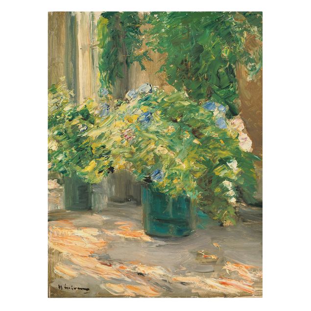 Canvastavlor blommor  Max Liebermann - Flower Pots In Front Of The House