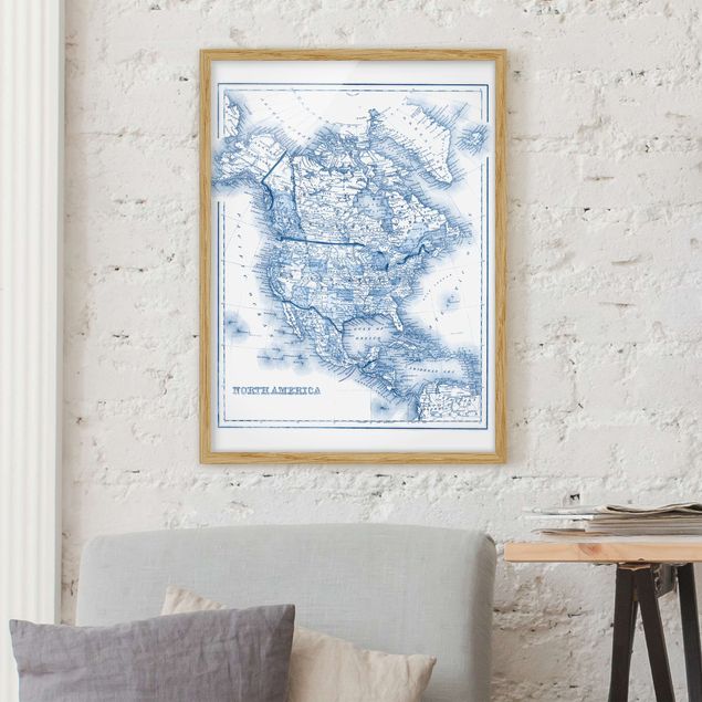 Kök dekoration Map In Blue Tones - North America