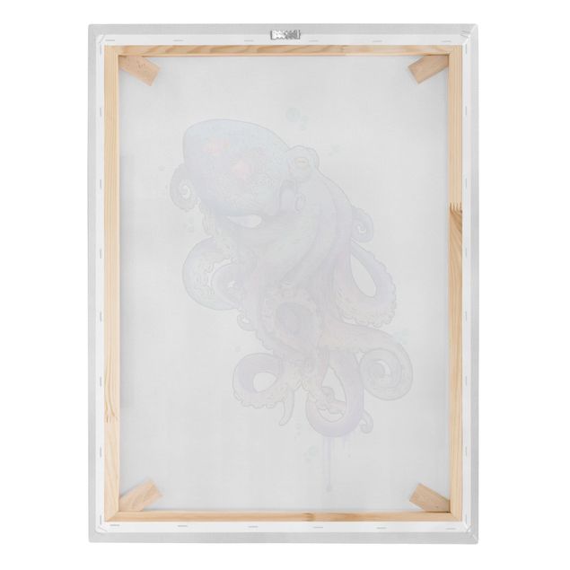 Canvastavlor djur Illustration Octopus Violet Turquoise Painting