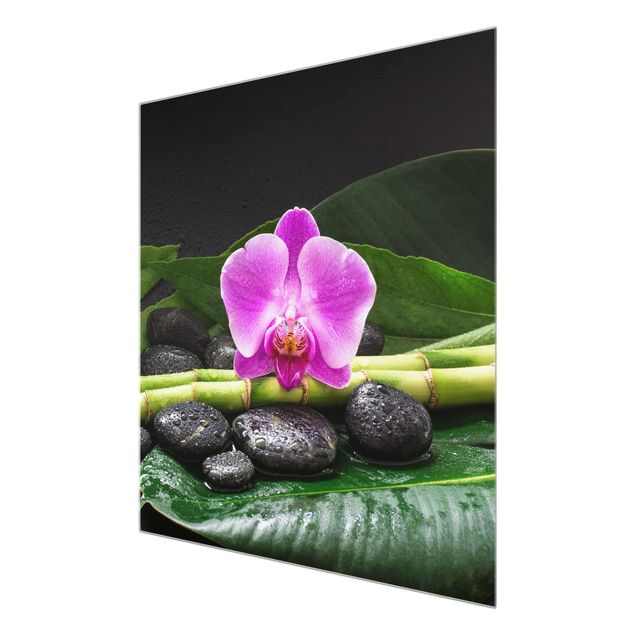 Tavlor blommor Green Bamboo With Orchid Flower