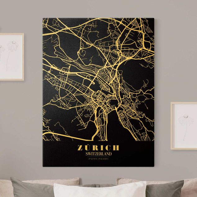 Tavlor världskartor Zurich City Map - Classic Black
