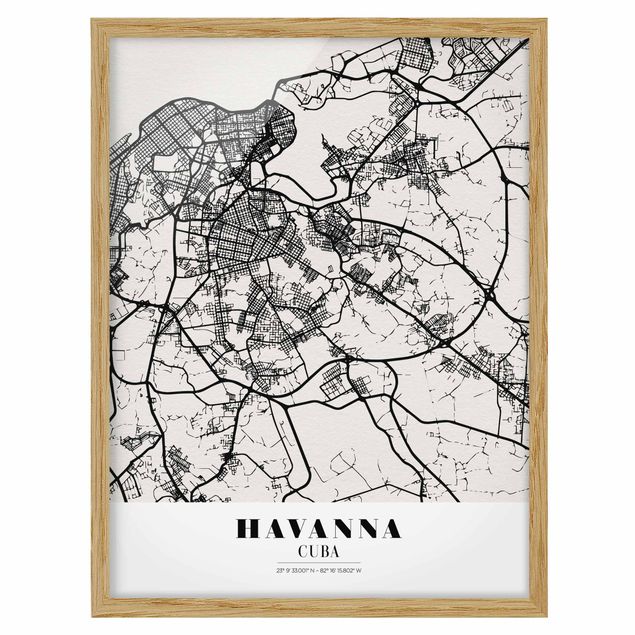 Tavlor med ram ordspråk Havana City Map - Classic