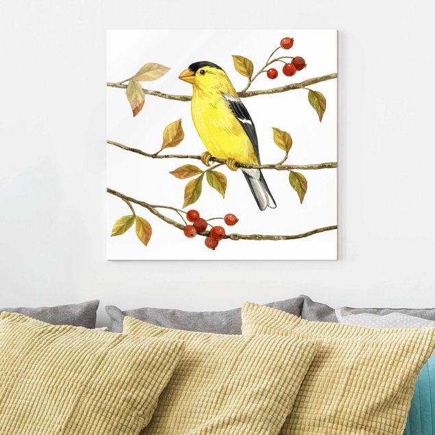 Glastavlor djur Birds And Berries - American Goldfinch