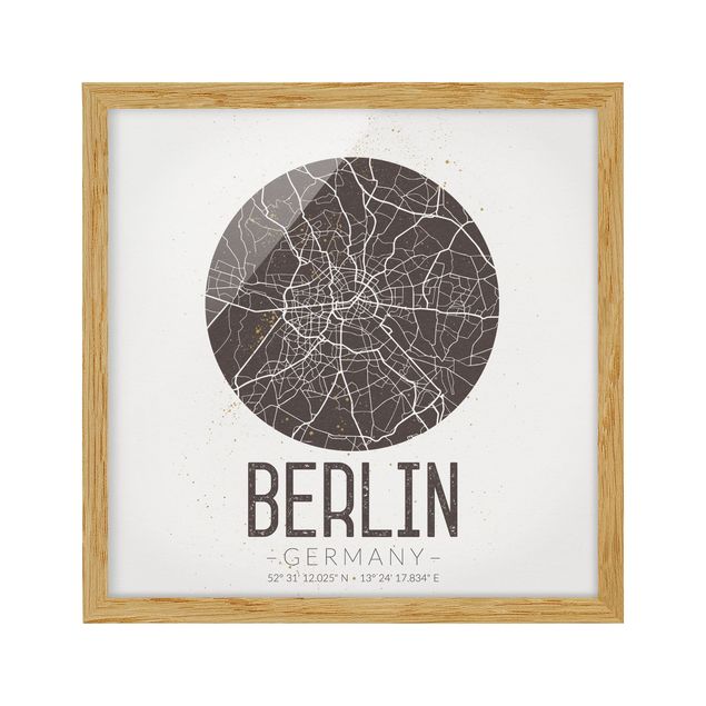 Tavlor med ram världskartor City Map Berlin - Retro