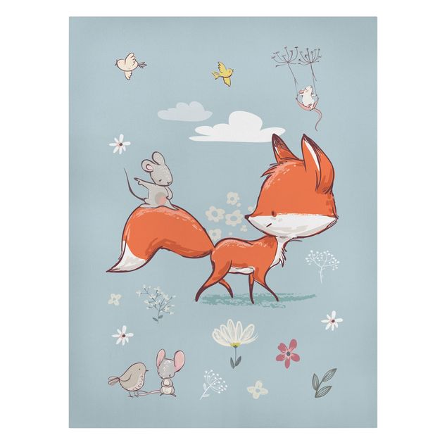 Tavlor blommor Fox And Mouse On The Move