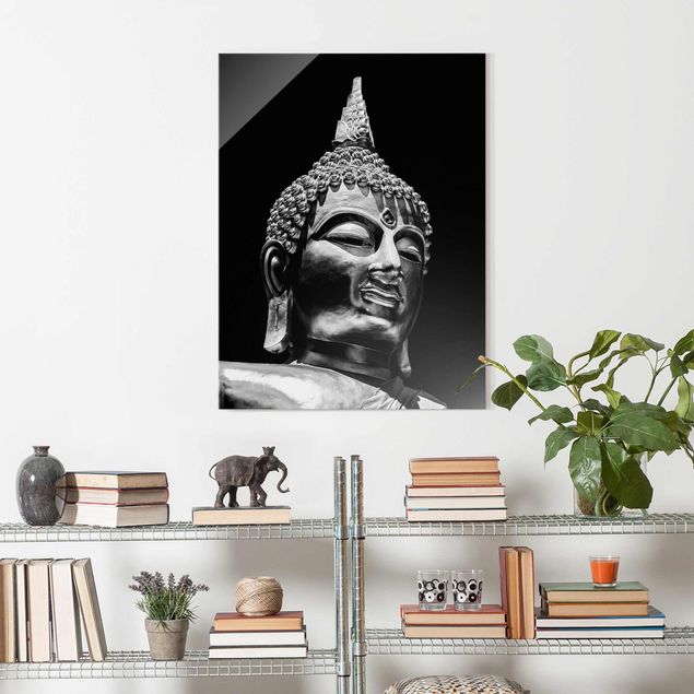 Glastavlor svart och vitt Buddha Statue Face