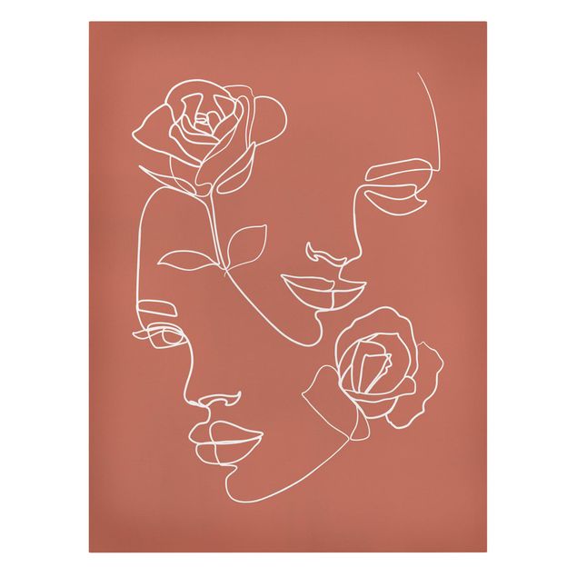 Canvastavlor blommor  Line Art Faces Women Roses Copper