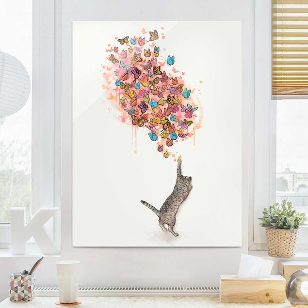 Tavlor Laura Graves Art Illustration Cat With Colourful Butterflies Painting