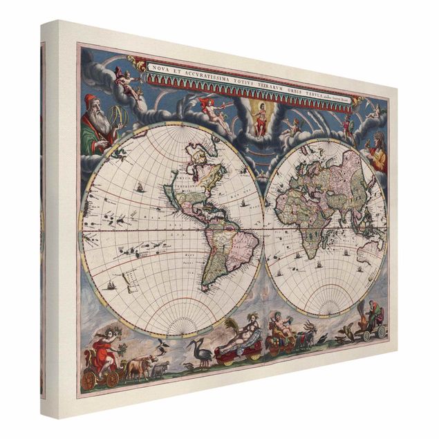 Canvastavlor vintage Historic World Map Nova Et Accuratissima Of 1664