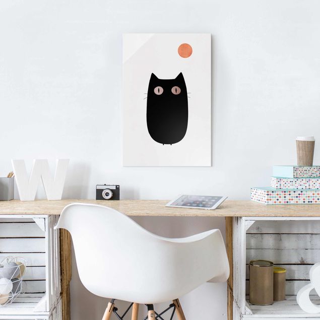 Glastavlor svart och vitt Black Cat Illustration