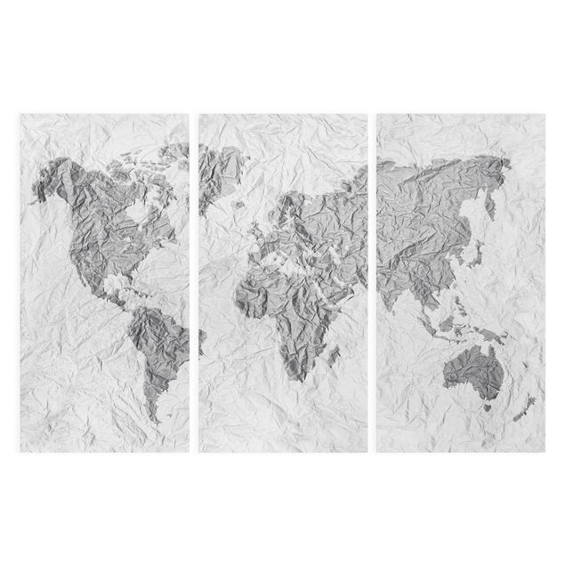 Canvastavlor svart och vitt Paper World Map White Grey
