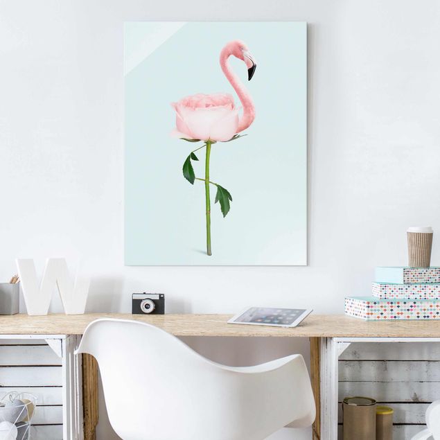 Glastavlor rosor Flamingo With Rose