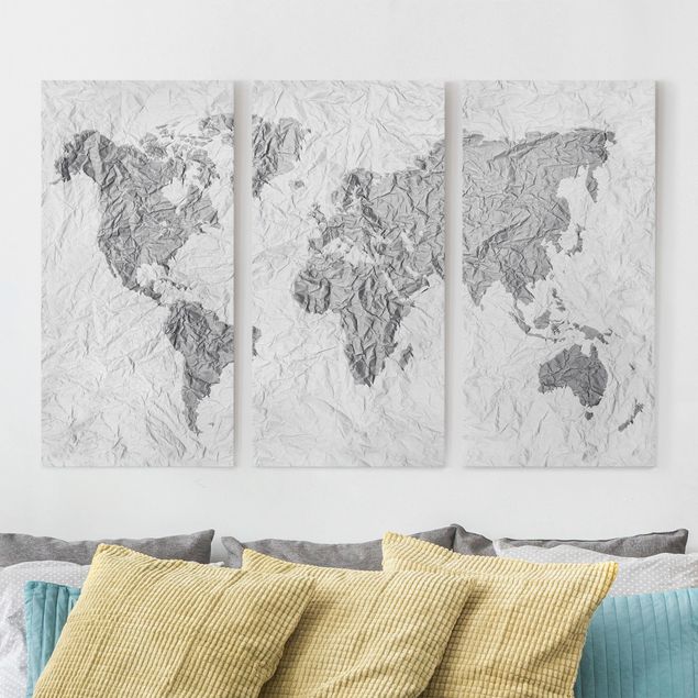 Kök dekoration Paper World Map White Grey