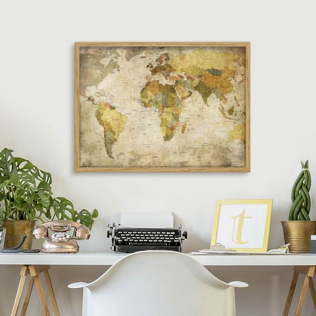 Tavlor med ram världskartor World map