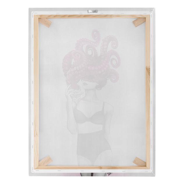 Canvastavlor konstutskrifter Illustration Woman In Underwear Black And White Octopus