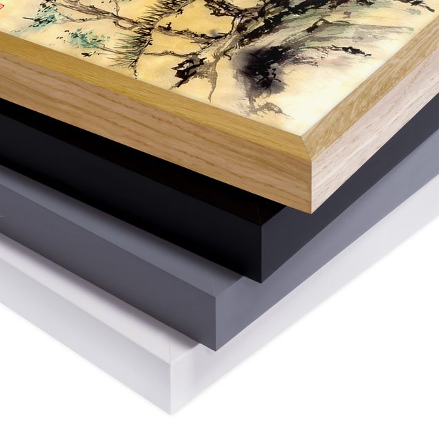 Tavlor med ram landskap Japanese Watercolour Drawing Cedars And Mountains