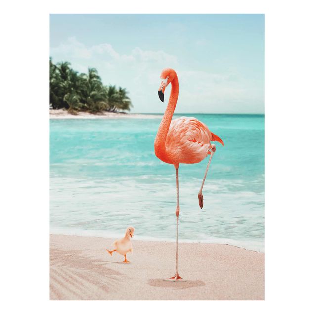Tavlor hav Beach With Flamingo