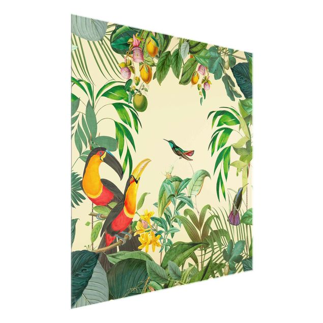 Tavlor blommor Vintage Collage - Birds In The Jungle