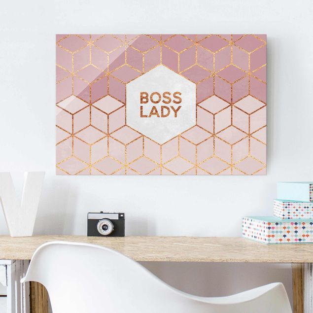 Glas Magnetboard Boss Lady Hexagons Pink
