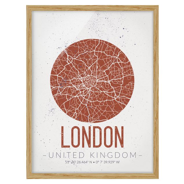 Tavlor med ram världskartor City Map London - Retro