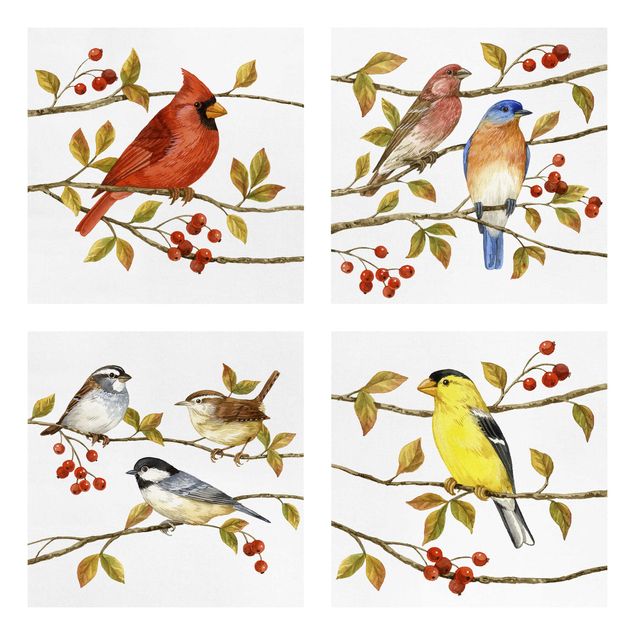 Canvastavlor djur Birds And Berries Set II