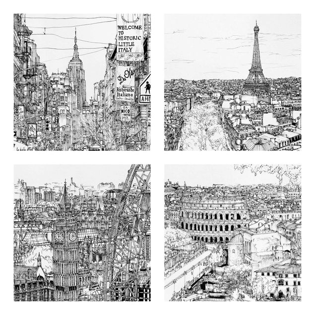 Canvastavlor Paris City Study Set I